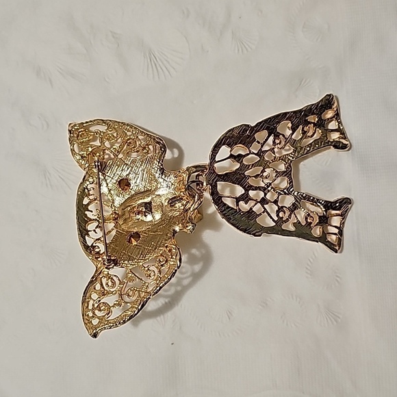 Vintage Elephant articulated Haute Couture Brooch Rhinestones Gold Large Dangle - Picture 3 of 4